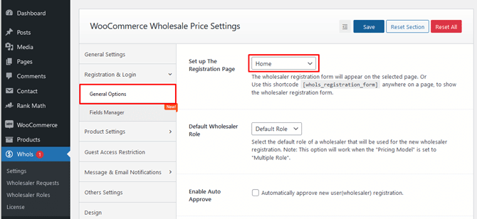 Choose the Page to Set up the Registration