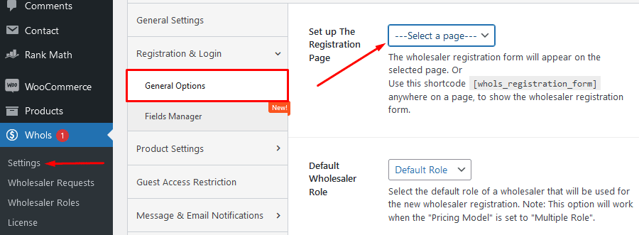 Registration form setup