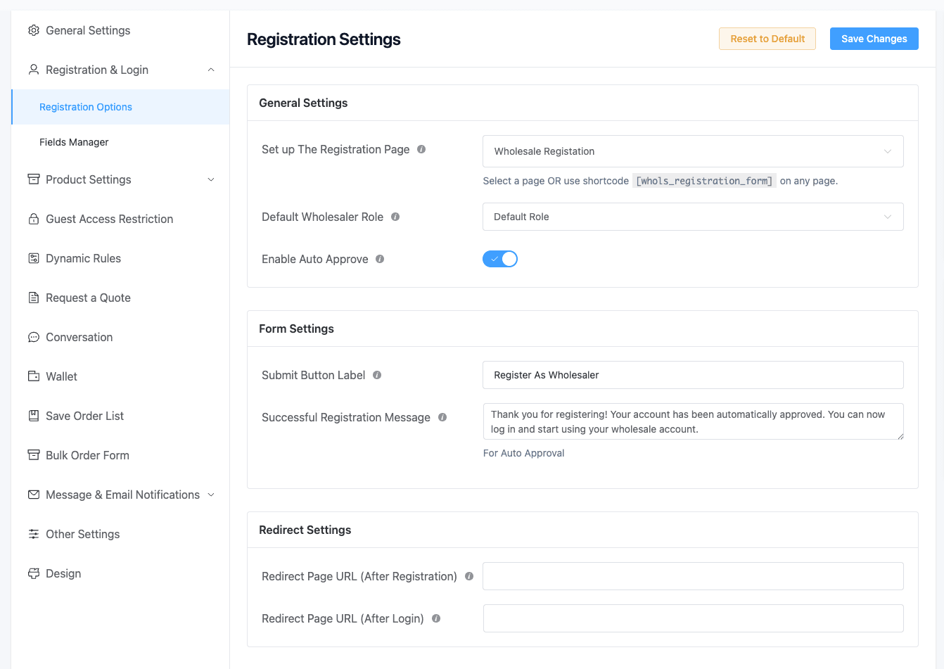 Registration & login settings overview