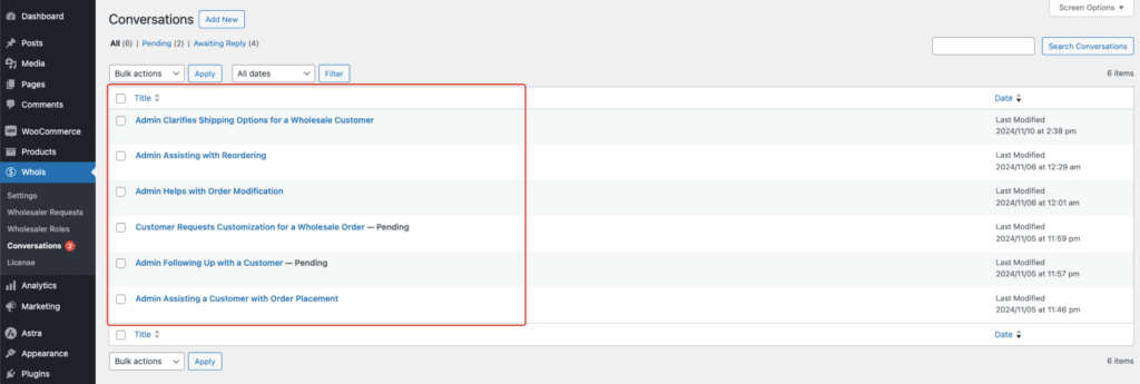 Conversation List table