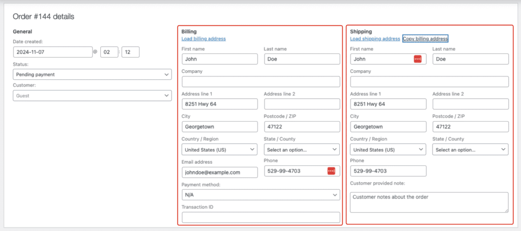 Billing Address and Shipping Address