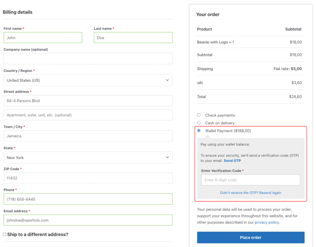 Checkout wallet payment