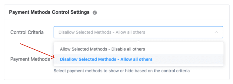 Configure Payment Methods Control