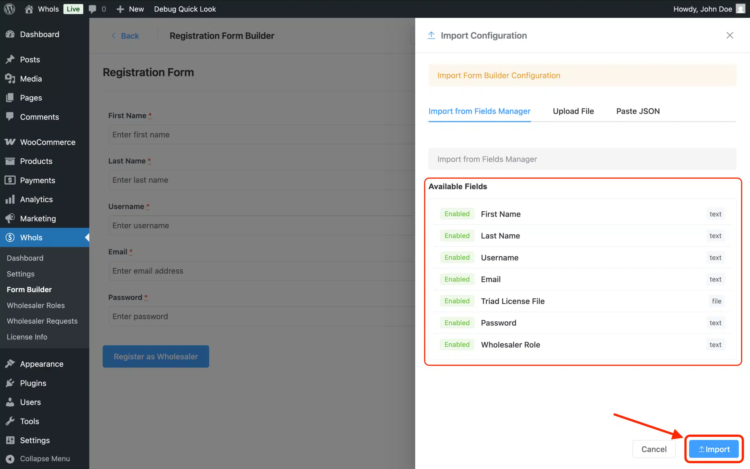Import Fields from Fields Manager to Form Builder