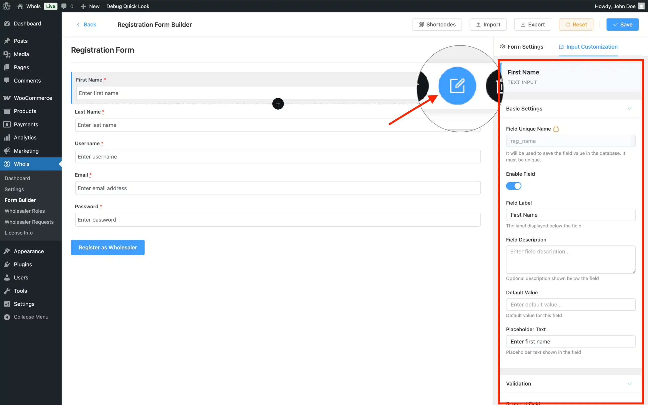 Manage Wholesale Form Builder